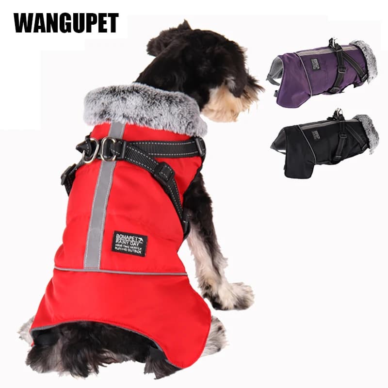 Giacca per cani da compagnia Inverno addensato caldo vestiti per animali domestici Cappotto per cani di taglia grande con imbracatura Bulldog francese Abiti impermeabili Cane di piccola taglia Chihuahua