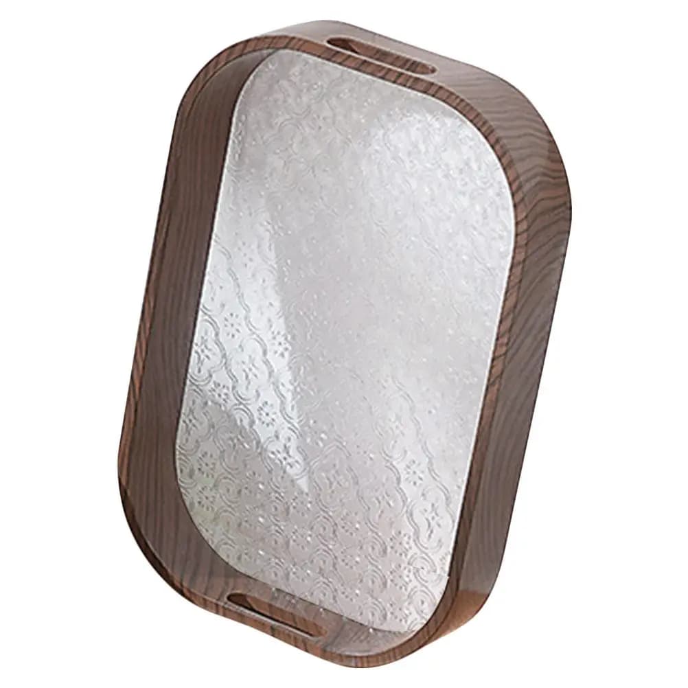 Reusable ABS As Fruit Tray Wooden Grain Design Large Capacity Embossed Snack Serving Plate for Dried Fruits Nuts Candies Jewelry