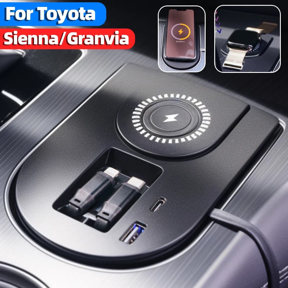 For Toyota Sienna/Granvia Car Center Console Docking Station with Wireless Watch Fast Charging Dock USB Hub Auto Accessories