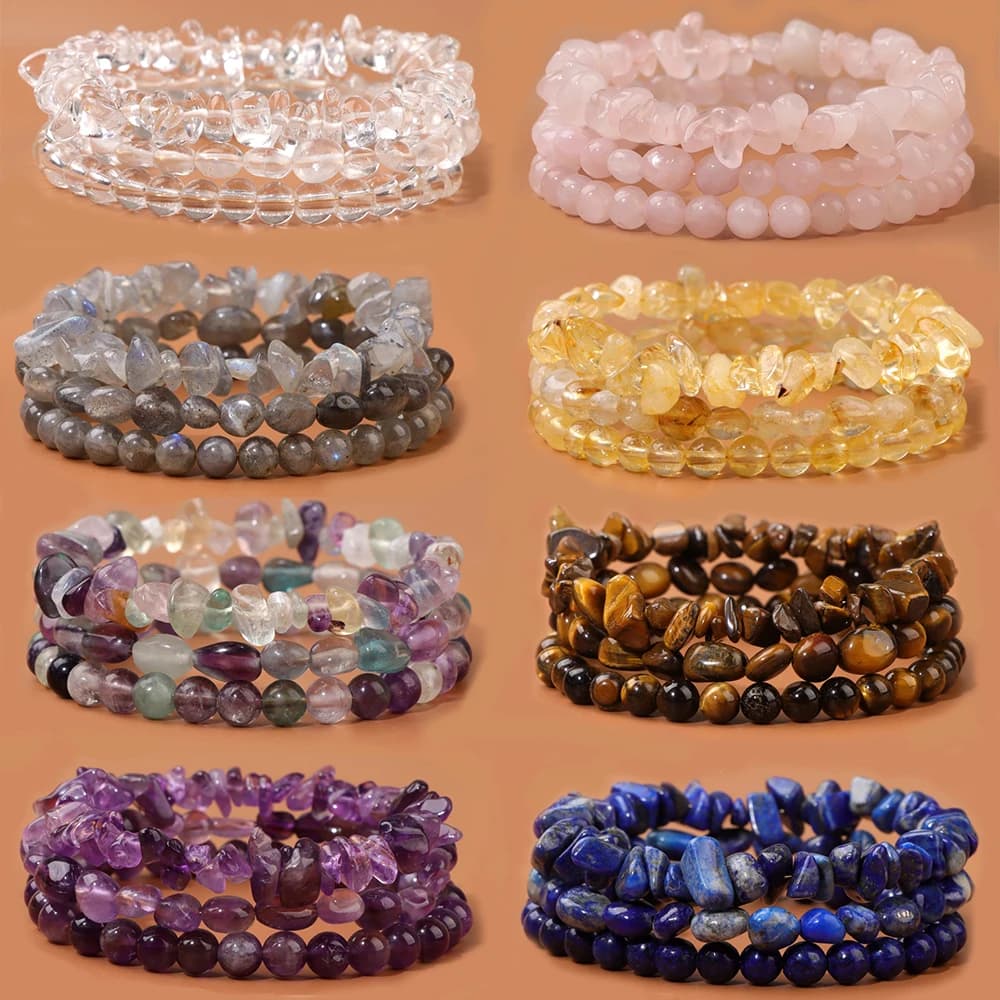 3 pz/set bracciali in pietra naturale occhio di tigre lapislazzuli bracciale in quarzo rosa bracciale rotondo con perline irregolari per donna uomo