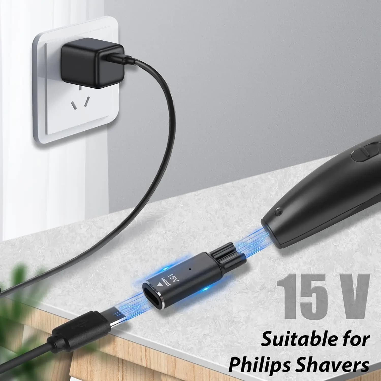Adattatore di Ricarica Tipo-C 15V per Rasoio Philips OneBlade QP6510 QP6520 QP6530, Convertitore Caricabatterie USB-C per Rasoio