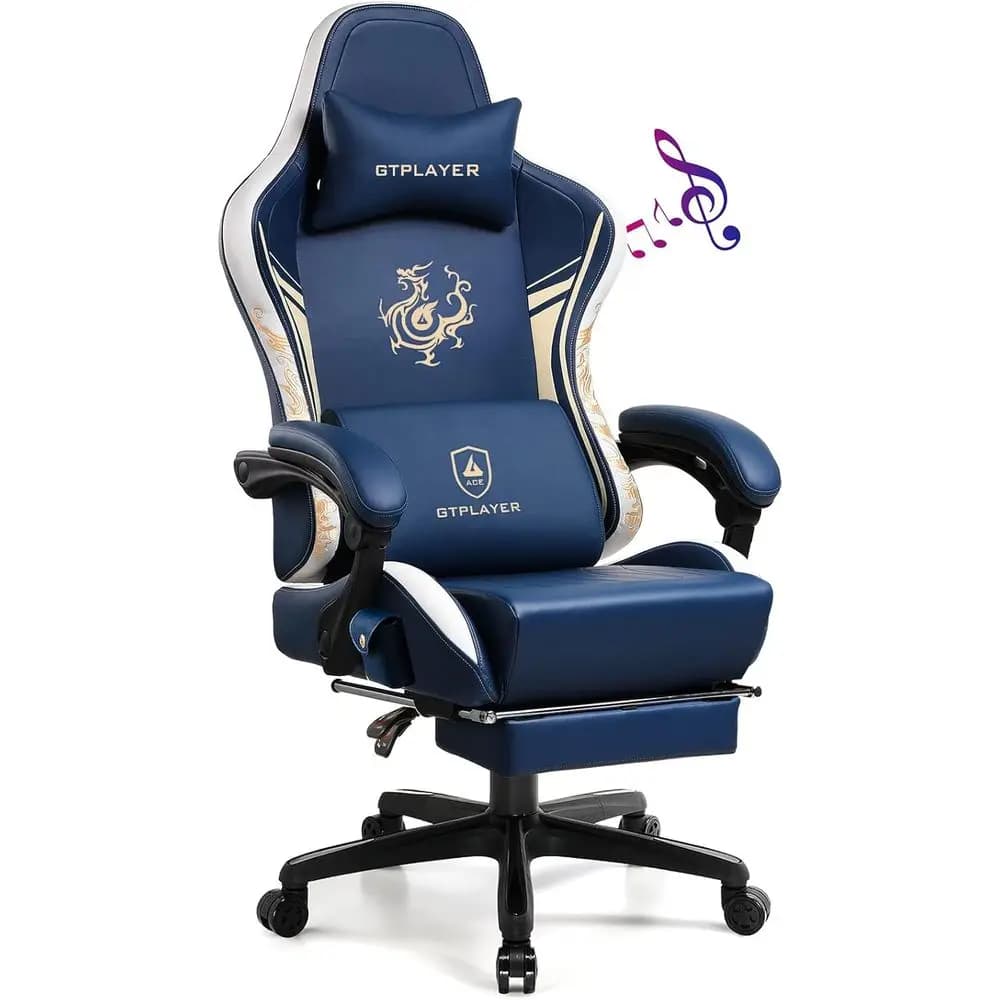 Sedia da Gaming Ergonomica Resistente con Altoparlanti Bluetooth e Poggiapiedi, Blu