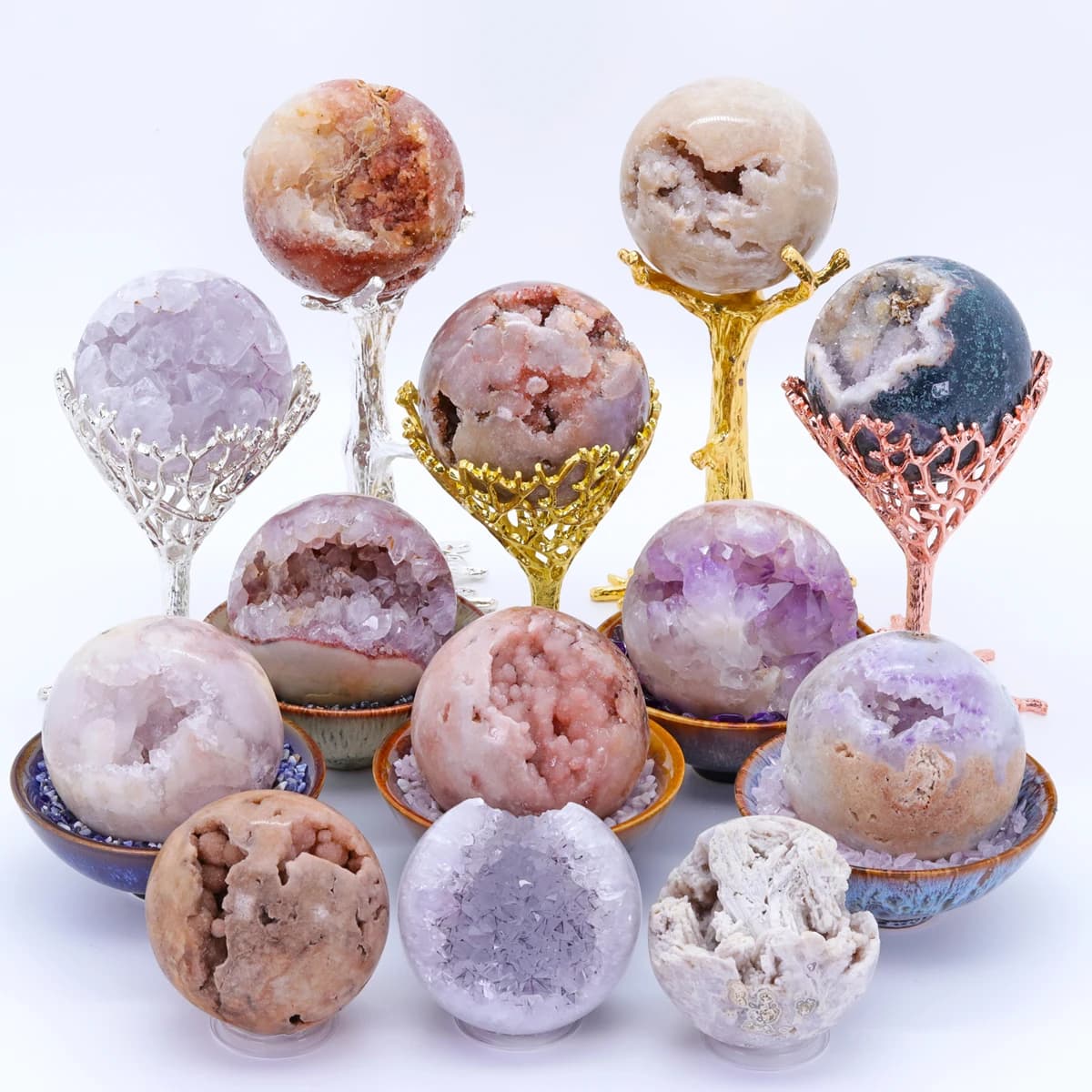Sfera di Ametista Rosa Naturale, Geode, Cluster di Quarzo, Agata Sakura, Punta di Cristallo, Pietra Energetica Reiki, Regalo per Donne, Decorazione per la Casa