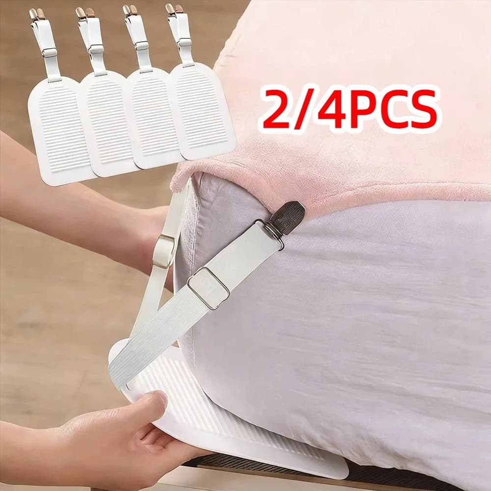 Clip Regolabili per Lenzuola 2/4 Pezzi, Fermagli Antiscivolo che Prevennono lo Spostamento del Cuscino, Cinghie di Fissaggio per Lenzuola Senza Tracce