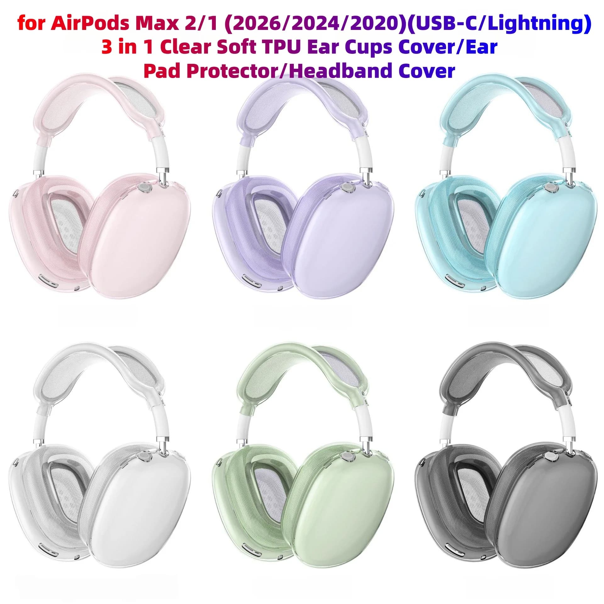 3 in 1 for AirPods Max 2/1 (2026/2024/2020) Soft TPU Ear Cups Cover/Ear Pad Protector/Headband Cover For Airpods Max 1/2 Funda