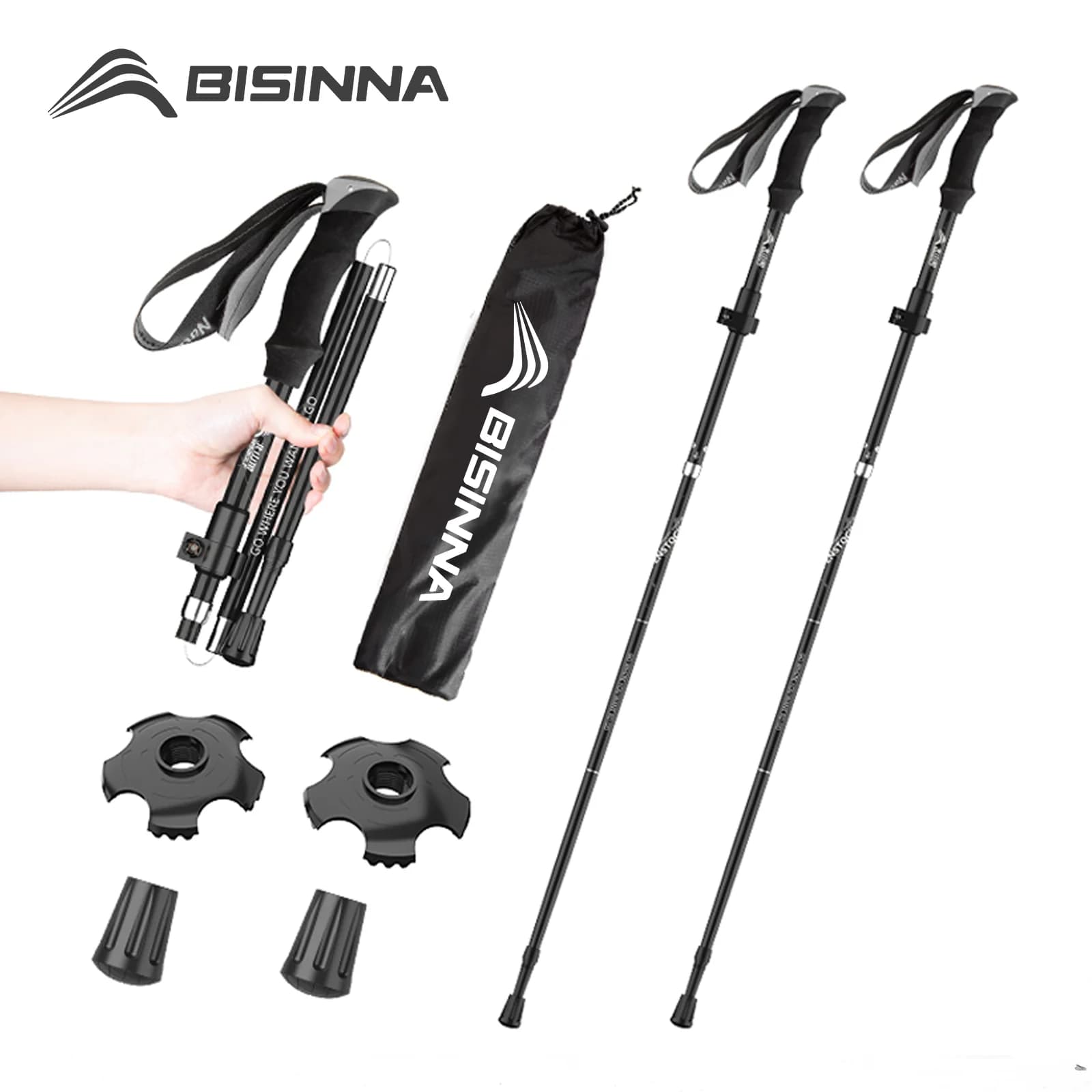 BISINNA 2pcs Ultralight Trekking Poles Folding Aluminum Walking Sticks Hiking Canes Walking Poles Nodic Walking Sticks