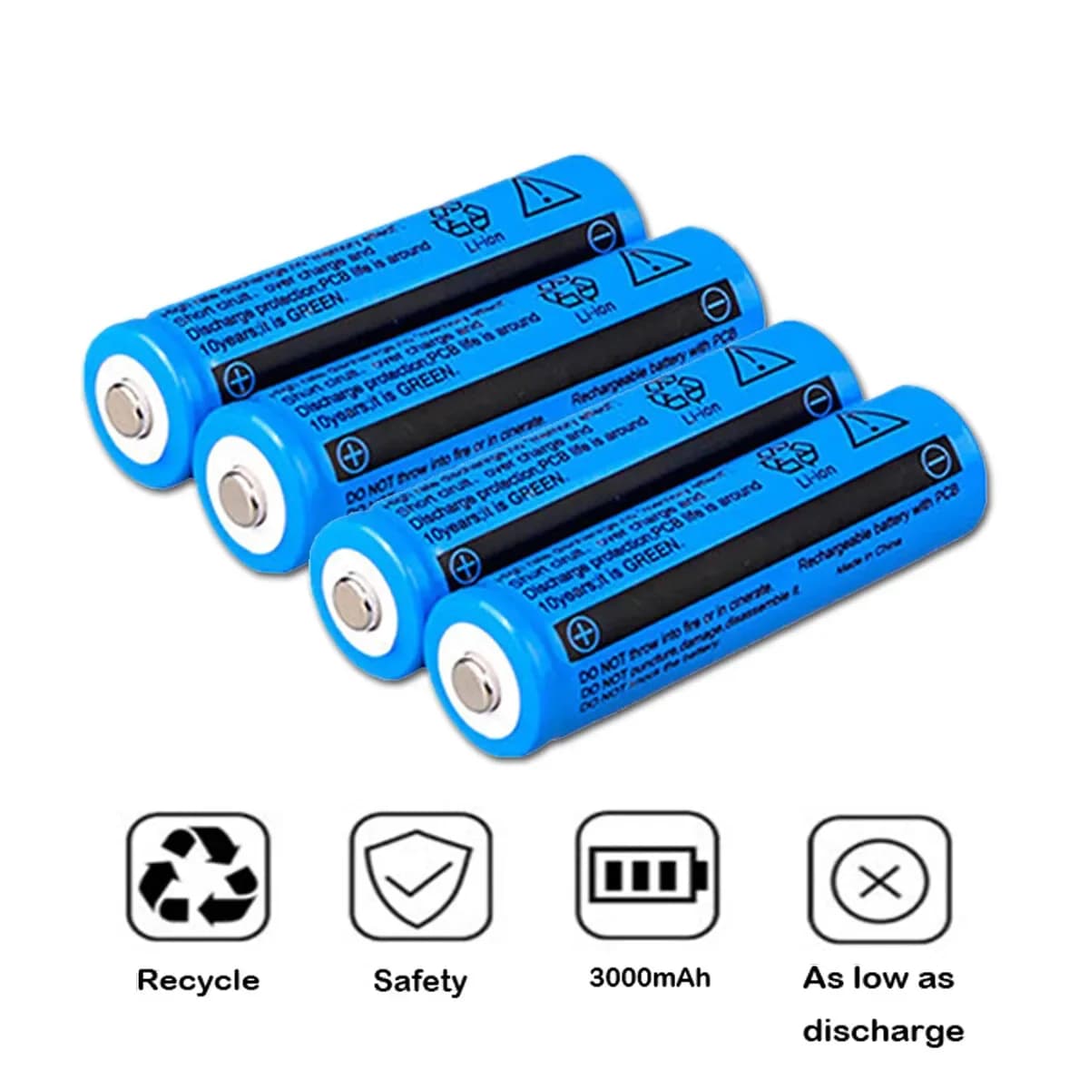 Batterie ricaricabili agli ioni di litio da 4 pezzi 3.7V 3000mAh 18650 per torcia elettrica, faro laser