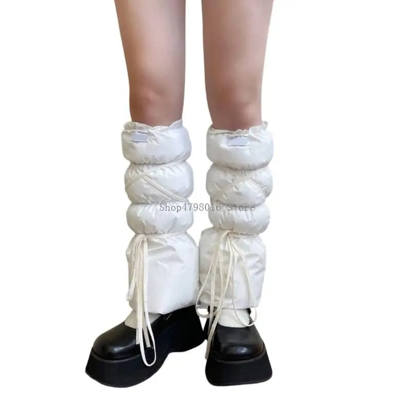 Womens Puff Leg Warmers Winter Down Long Boot Socks Slouch Knee Highs Socks Warm Long Leg Socks Streetwear Gifts