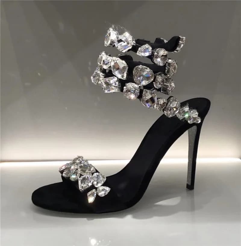 Gem Snake Wrap Stiletto Sandals Woman Summer 2026 Rhinestone Multicolored Stone Open Toe High Heels Party Shoes for Women