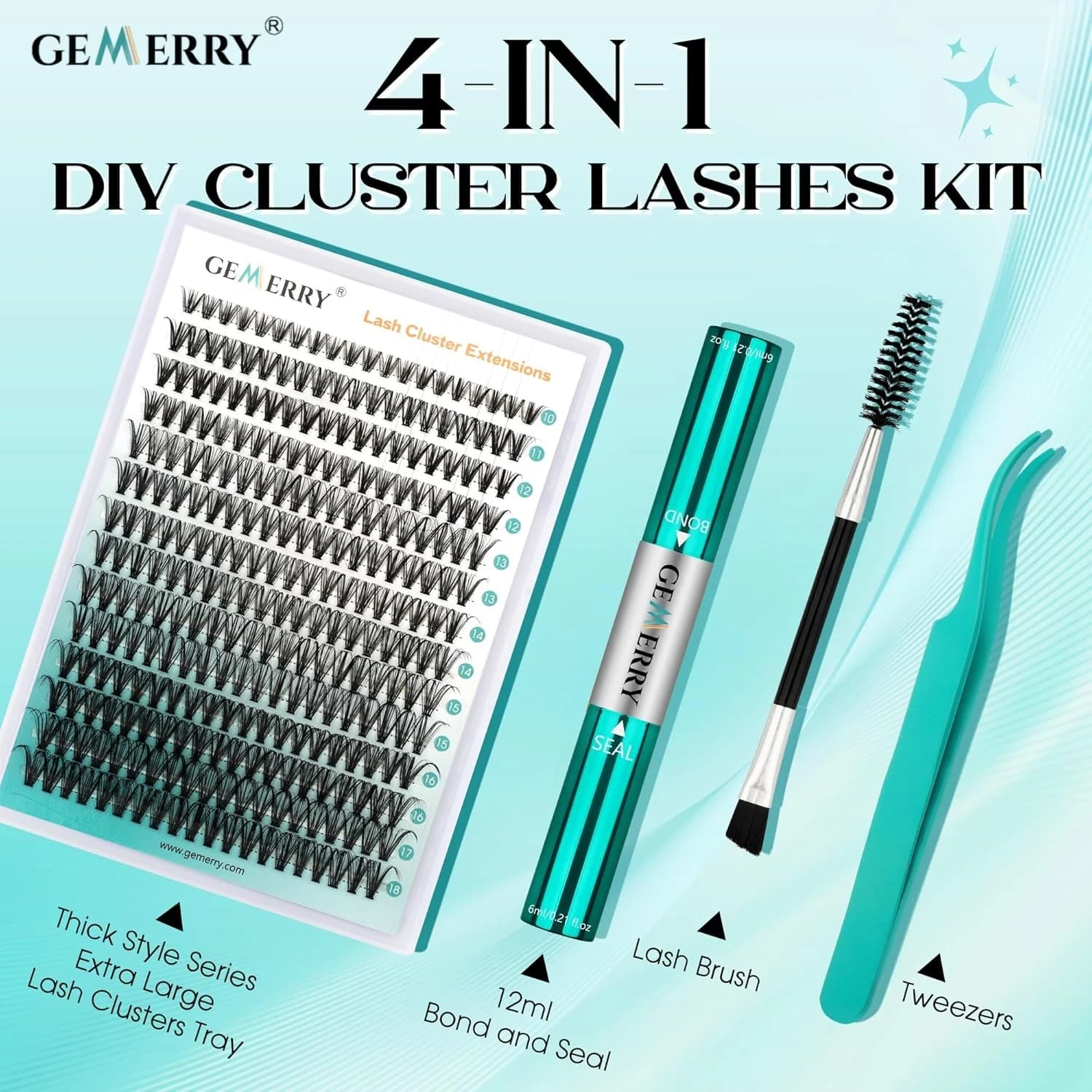 GEMERRY Heat Cluster Single Eyelash Extension D Curl With Collar Hot Bond Natural Volume Thick Makeup Fin Eyelashes