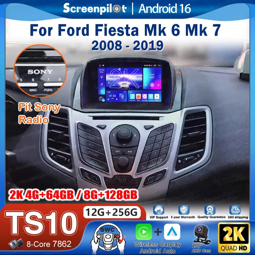 Android 16 Car Radio Stereo Head Unit For Ford Fiesta Mk 6 Mk 7 2008 - 2019 Multimedia Video Player GPS Navigation Touch Screen