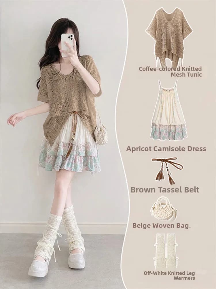 Summer Elegant Hollow out Blouse And Skirt Set Women's Sweet Strap Dress Two Piece Set Midi Length Shirt And Skirt Combo