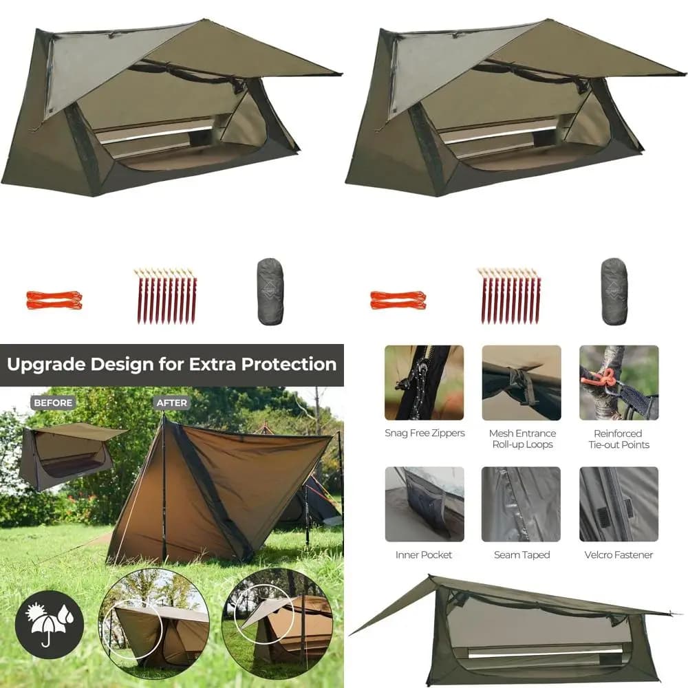 Tenda da bivacco solista ultraleggera - Riparo da zaino in spalla Silnylon impermeabile per escursioni e campeggio, nessun palo necessario
