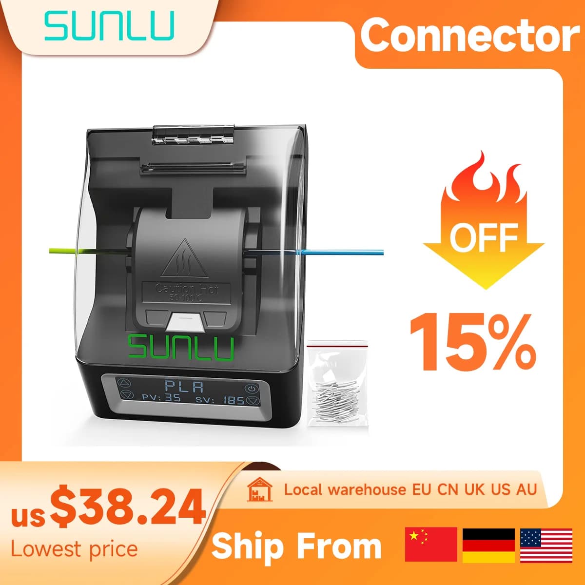 SUNLU filament connector for FC01 filament from 1.75 mm easy to connect for PLA PETG ABS TPU all 3D printer filaments 200 pieces PTFE sleeve