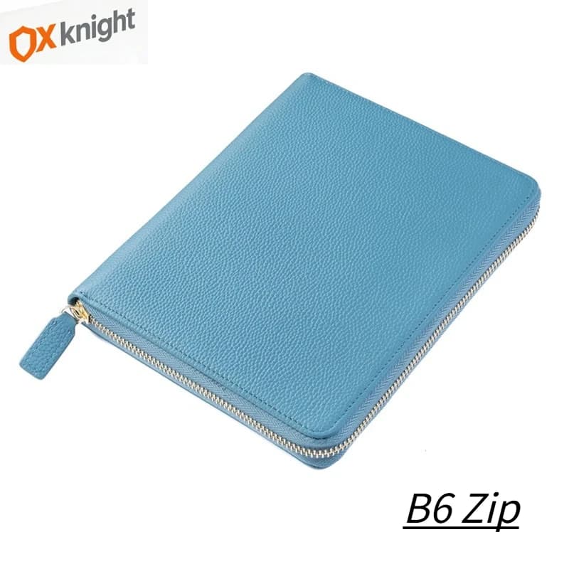 OX Knight B6 Copertina con Zip e Tasca Superiore in Pelle Bovina, Agenda Organizer con Cerniera in Vera Pelle Martellata, Diario