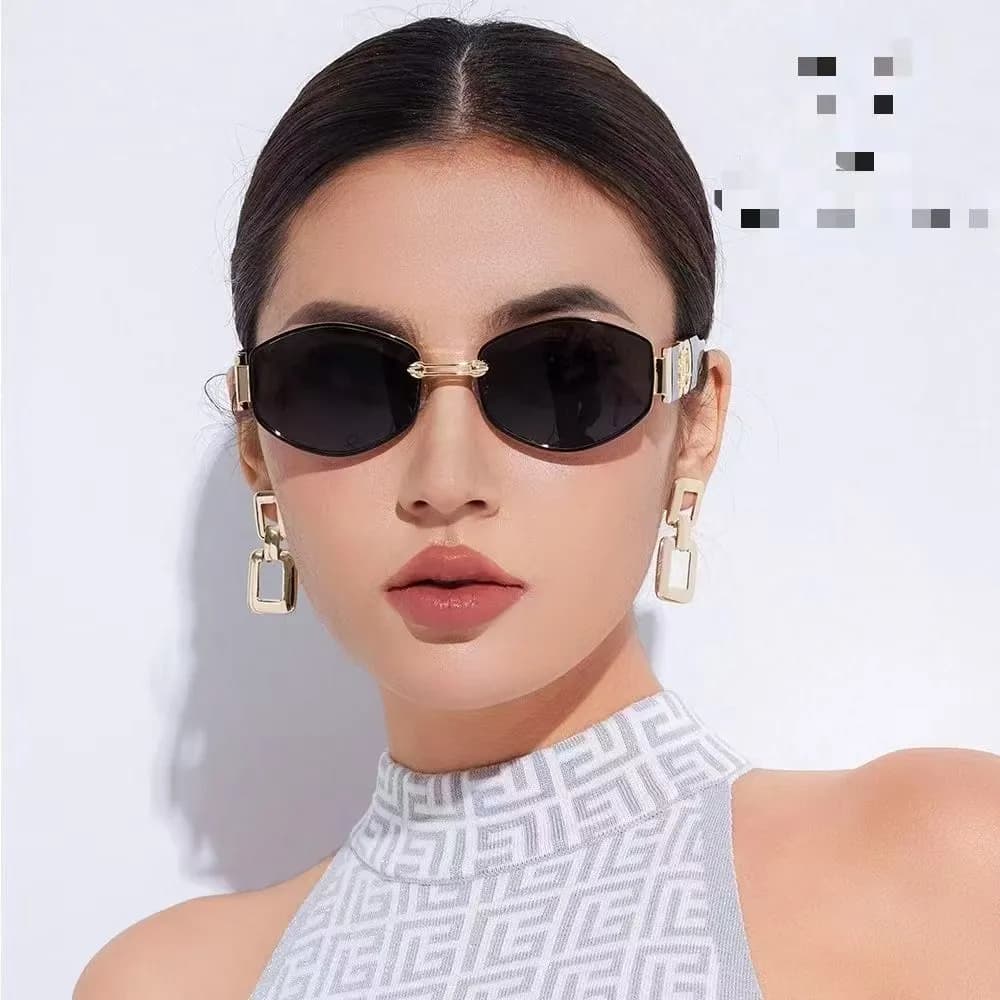 New metal women's oval sunglasses, personalized trend driving sunglasses, European and American small frame sunshades