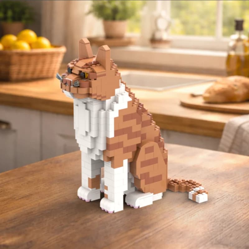 787 pezzi di grandi blocchi da costruzione a tema gatto arancione grasso, MOC creativi ed educativi, regalo per bambini
