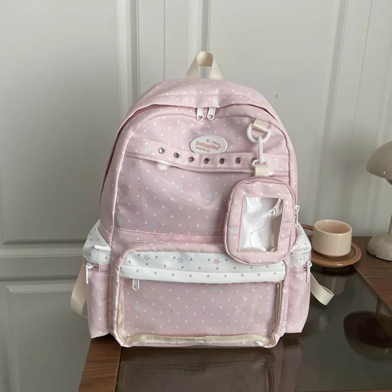 Zaino da donna in tela con motivo a stella, trasparente, con piccola tasca, design multiscomparto, carino, casual, borsa a tracolla da viaggio per la scuola quotidiana 2026