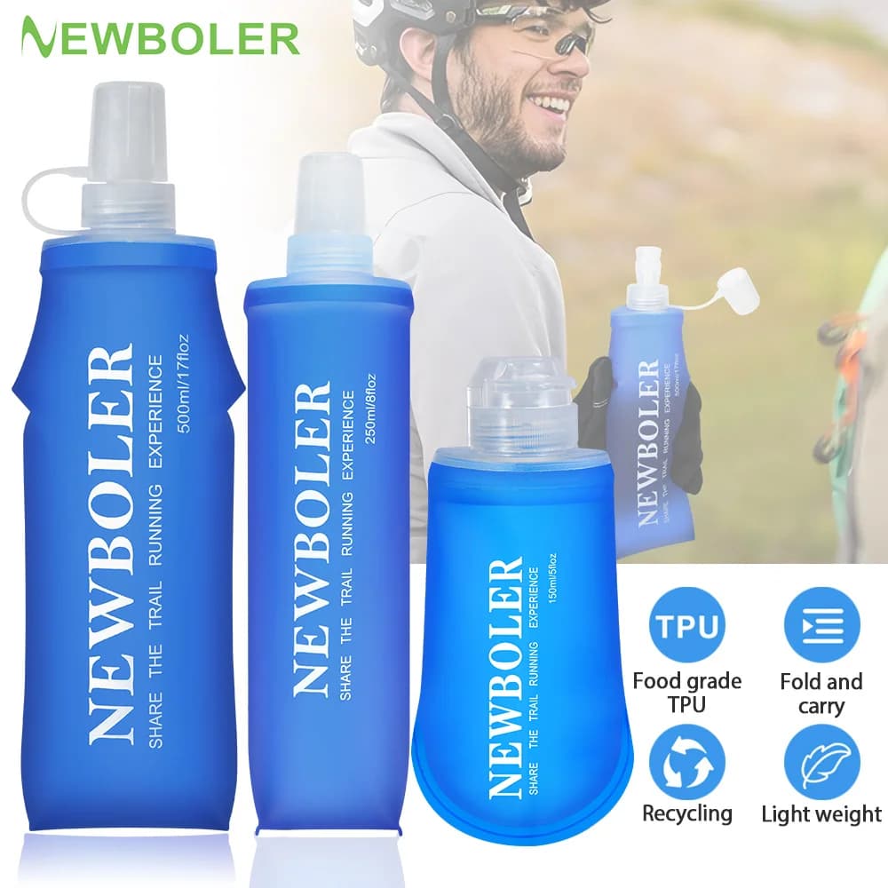 NEWBOLER 150ml 250ml 500ml Bottiglia d'acqua TPU Pieghevole Boccetta morbida Sport all'aria aperta Borsa d'acqua Bottiglia d'acqua pieghevole Corsa da campeggio