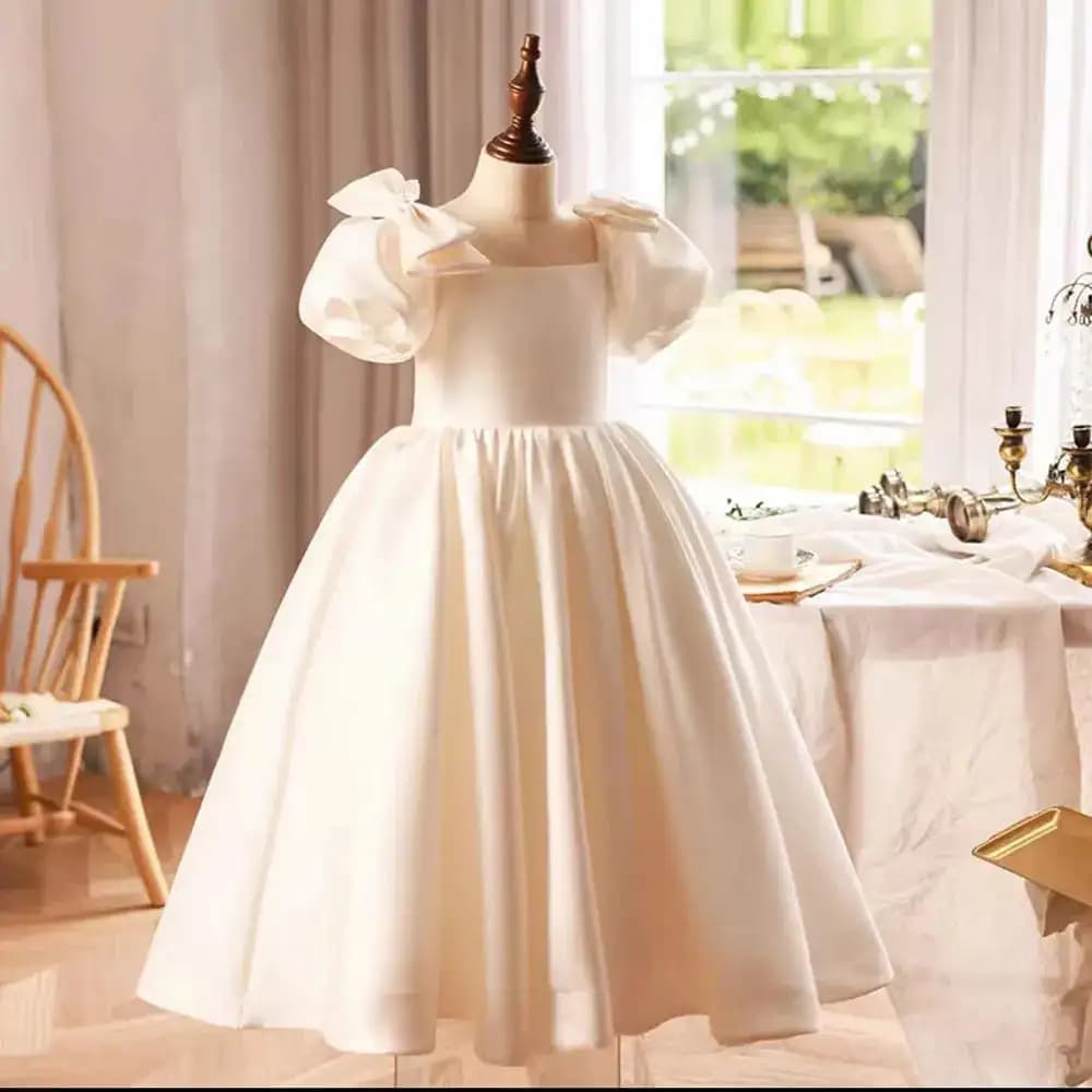 Abito da Principessa in Raso per Bambina, Lussuoso Vestito Bianco Avorio per Damigella, Abito da Festa di Lusso, Vestito da Sposa per Bambini, Abbigliamento per Bambine, Compleanno