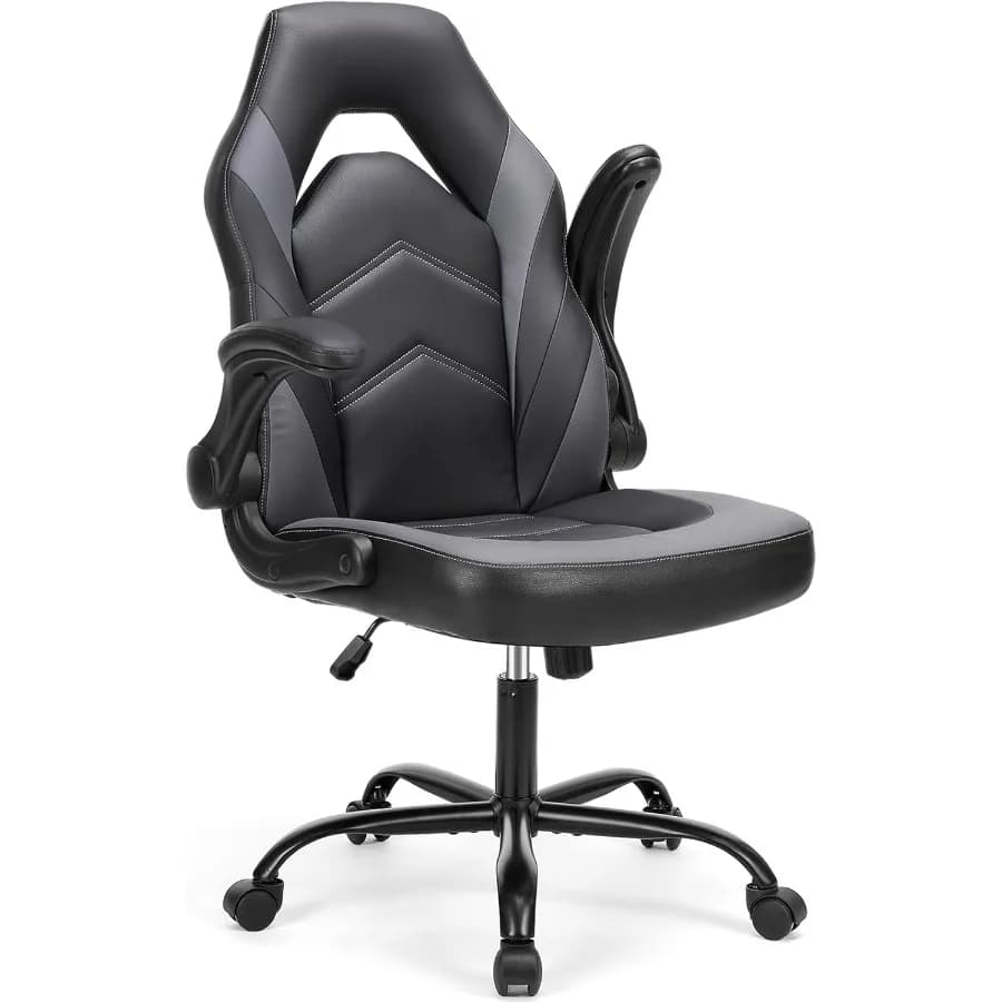 DUMOS Sedia da ufficio ergonomica da gioco per adulti Sedia da scrivania per computer regolabile in altezza con braccioli ribaltabili Vi girevole in pelle PU