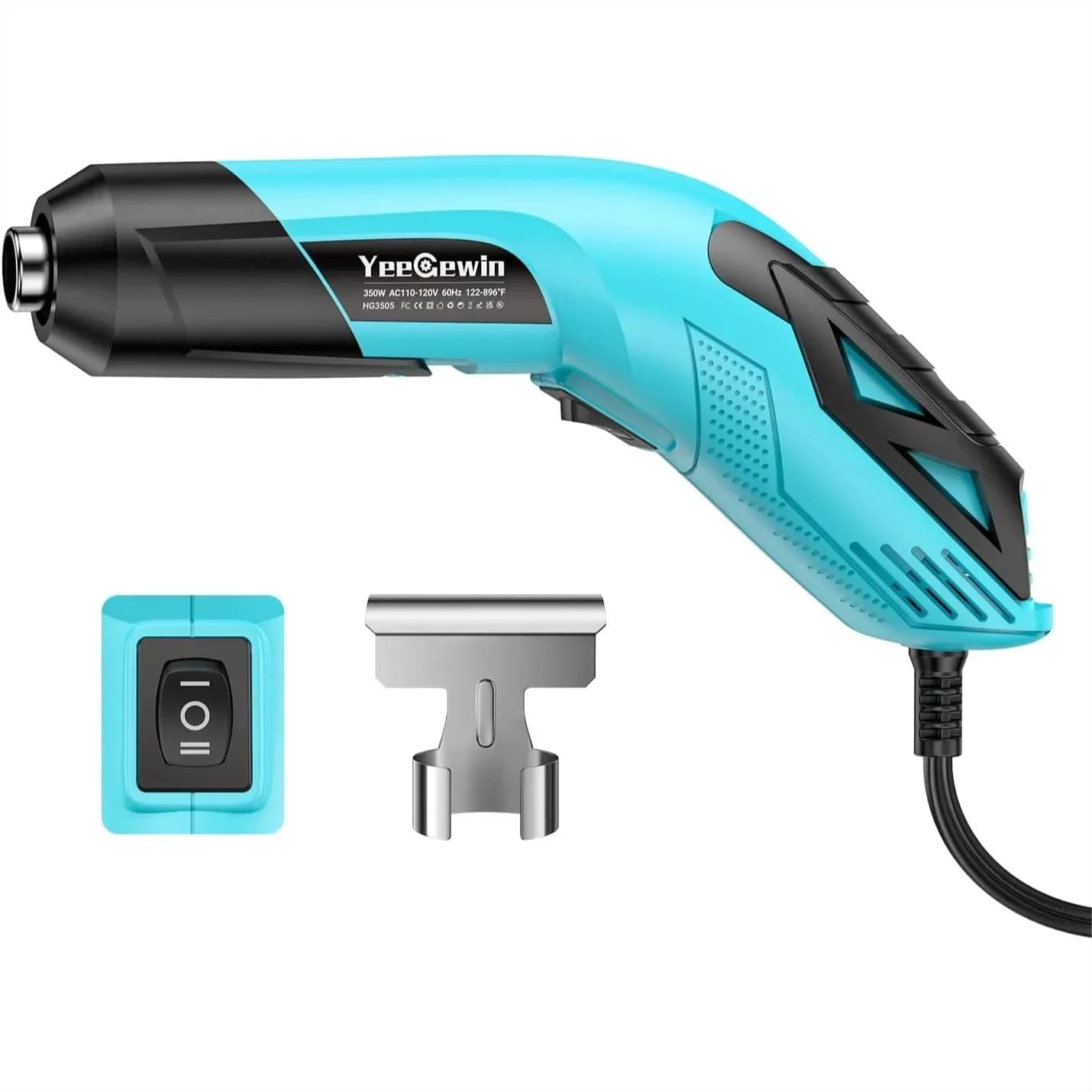 Mini pistola termica da 350W con doppia impostazione di temperatura 554 ℉ & 896 ℉ Protezione da surriscaldamento, ugello riflettente, cavo da 4,9 piedi per lavori artigianali, termoretraibile