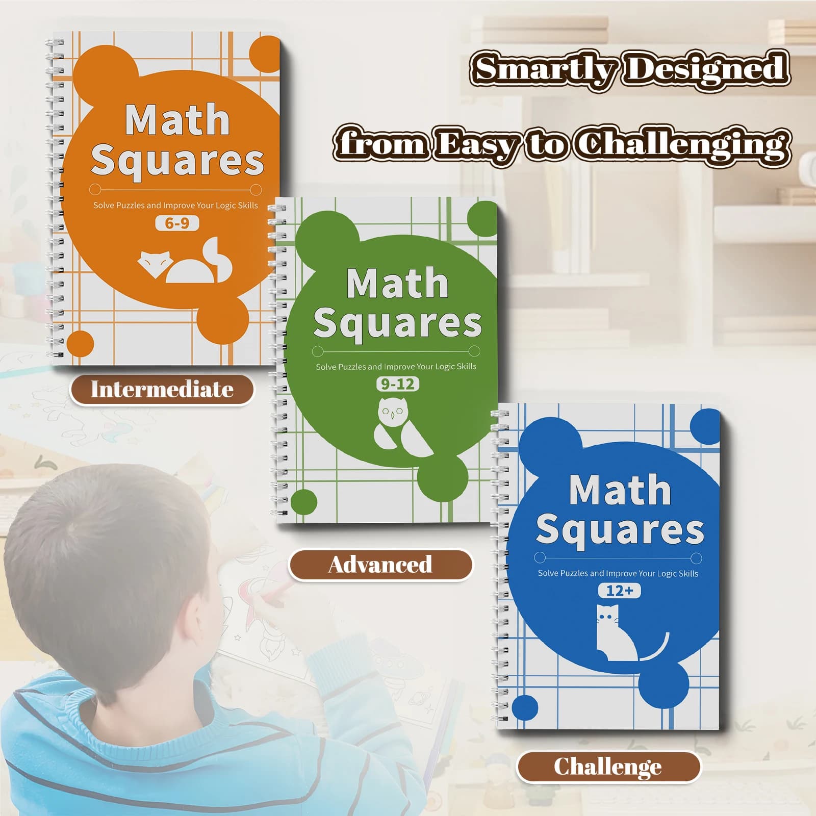 Set di quaderni di esercizi Math Squares per bambini dai 6 ai 12 anni – Puzzle numerici stimolanti per migliorare la logica e le abilità matematiche