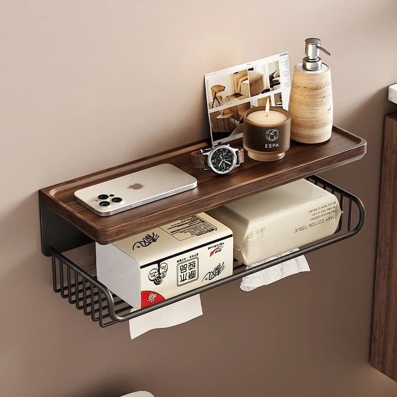 Porta carta igienica in noce Dispenser di fazzoletti a parete Organizzatore di carta in rotolo da bagno Scaffali multifunzionali per il bagno