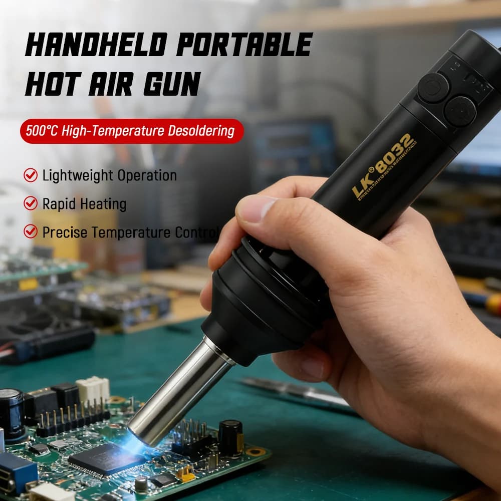 Pistola ad Aria Calda Portatile 8032 per Rilavorazione BGA, Stazione di Saldatura 220V 540W 100-480 ° Soffiatore d'Aria Calda per Saldatura e Asciugatura