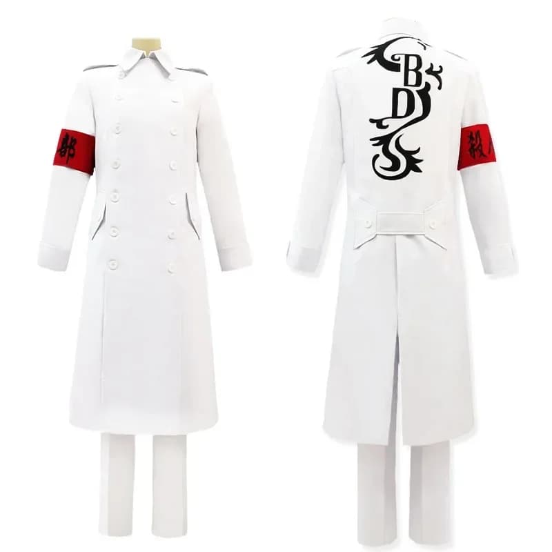 Anime Cosplay Costume White Uniform Jacket Adult Men Role Play Costume Set Black Dragons Party Uniforms Tattoo Hallowee