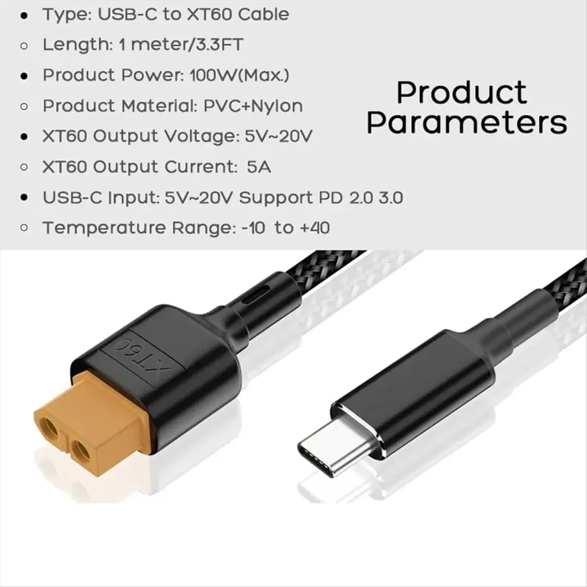 【ELEVATE LIFE】USB-C Type-C to Charging Cable PD 100W 20V/5A Charging Cable for Tool-Kitrc M7 M6 M6D M8S Charger,Solar Panel.