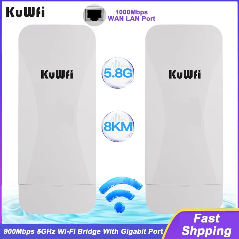 KuWFi 900Mbps 5GHz Ponte CPE Amplificatore di segnale WiFi wireless Antenna da pannello 18dBi integrata Ripetitore AP PTP Porta Gigabit fino a 8KM