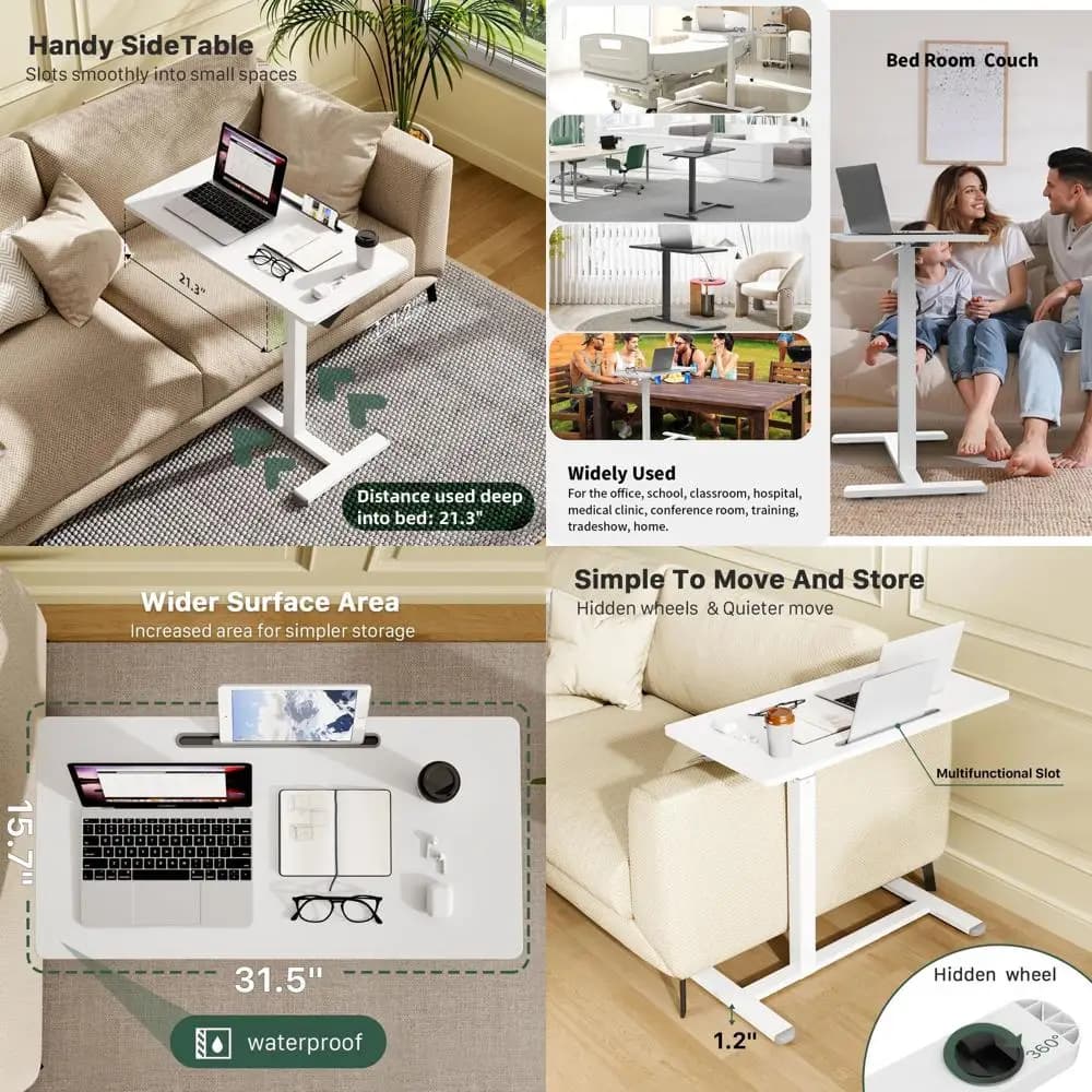 Scrivania mobile in piedi, scrivania pneumatica regolabile con rotelle (31,5 pollici), scrivania portatile per laptop con ruote, comodino sopra il letto La