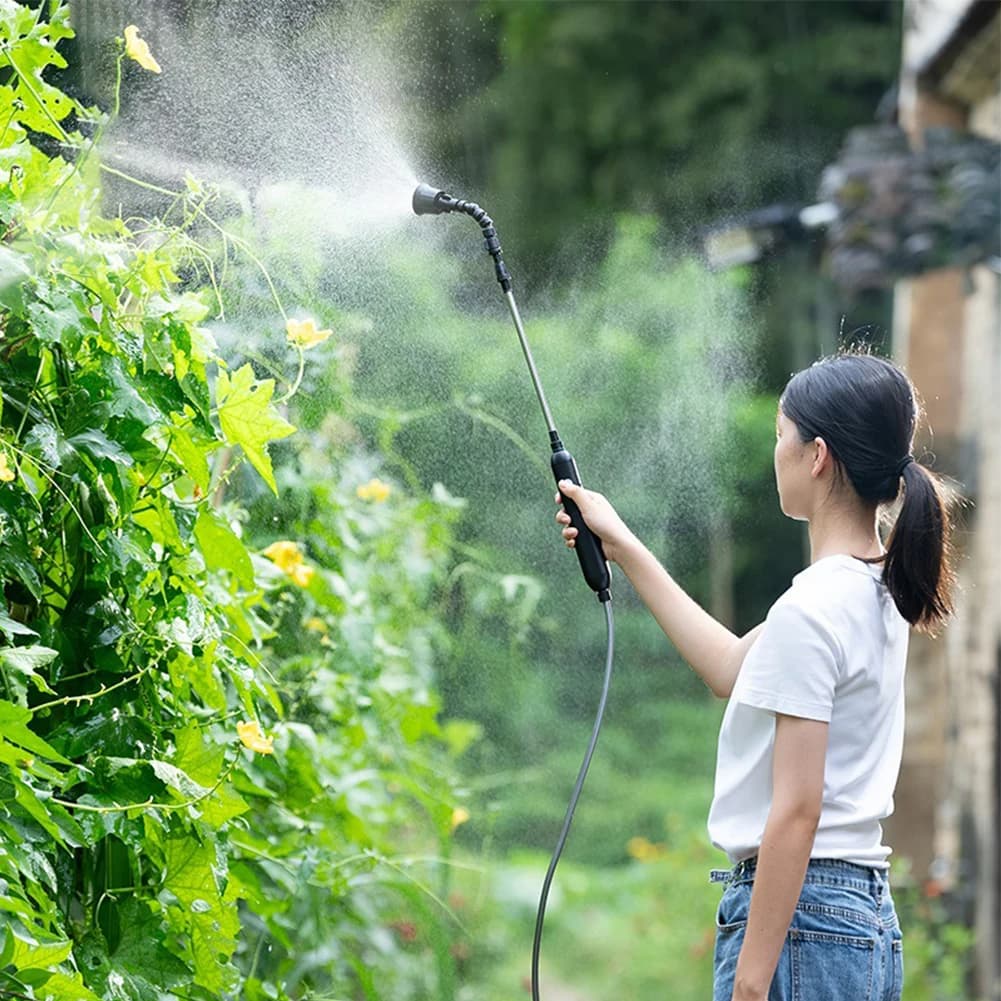 Garden Sprayer Rechargeable Portable with Telescopic Auction, 2 Nozzles and Pipe 2/4/6/10M for Gardening and Cleaning