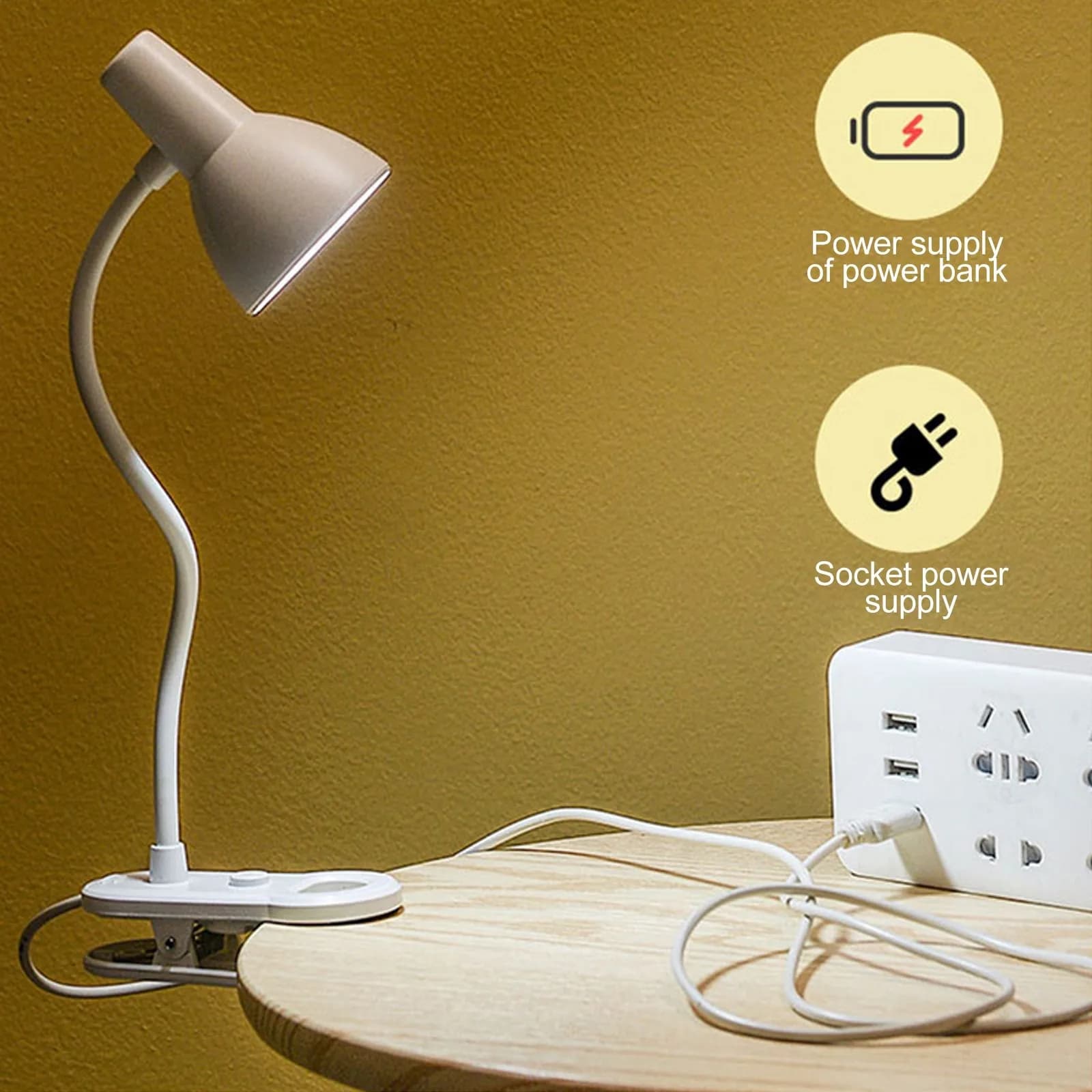 Lampada da Scrivania USB a Clip, Design Moderno e Minimalista, Luce Notturna per Studenti, Protezione Occhi, Lampada LED con Morsetto