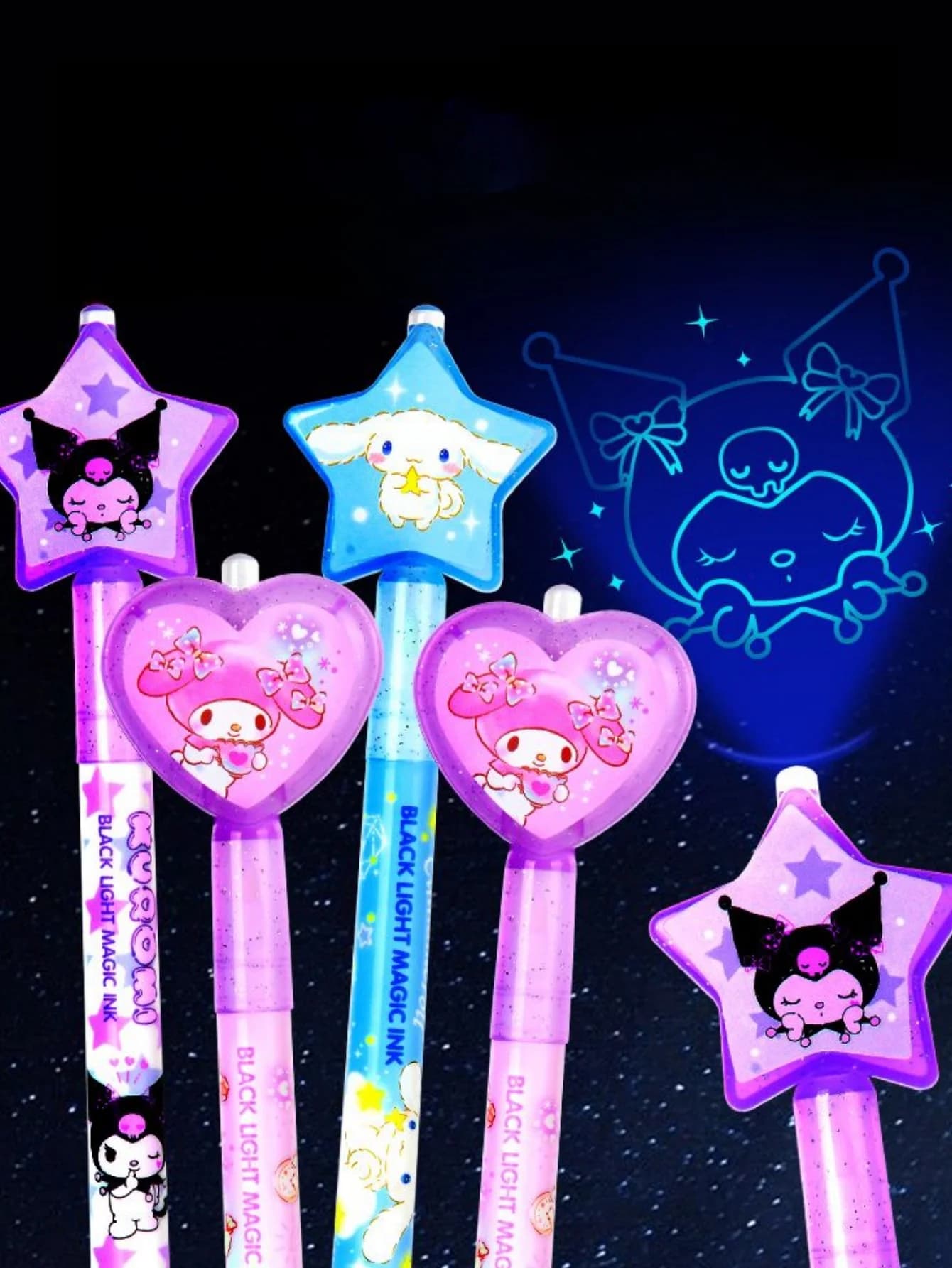 2 pezzi HelloKittys My Melody Kuromi Cinnamoroll "Magical Glow" Evidenziatori per cartoni animati che si illuminano al buio, perfetti per gli adulti