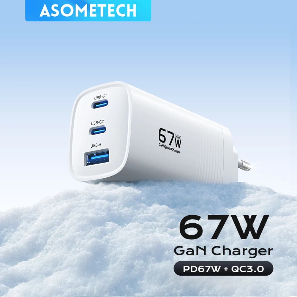67W GaN USB Tipo C Caricatore di ricarica rapida PPS PD QC3.0 Caricatore rapido per MacBook Laptop Tablet iPhone 14 iPad Samsung S23 Ultra