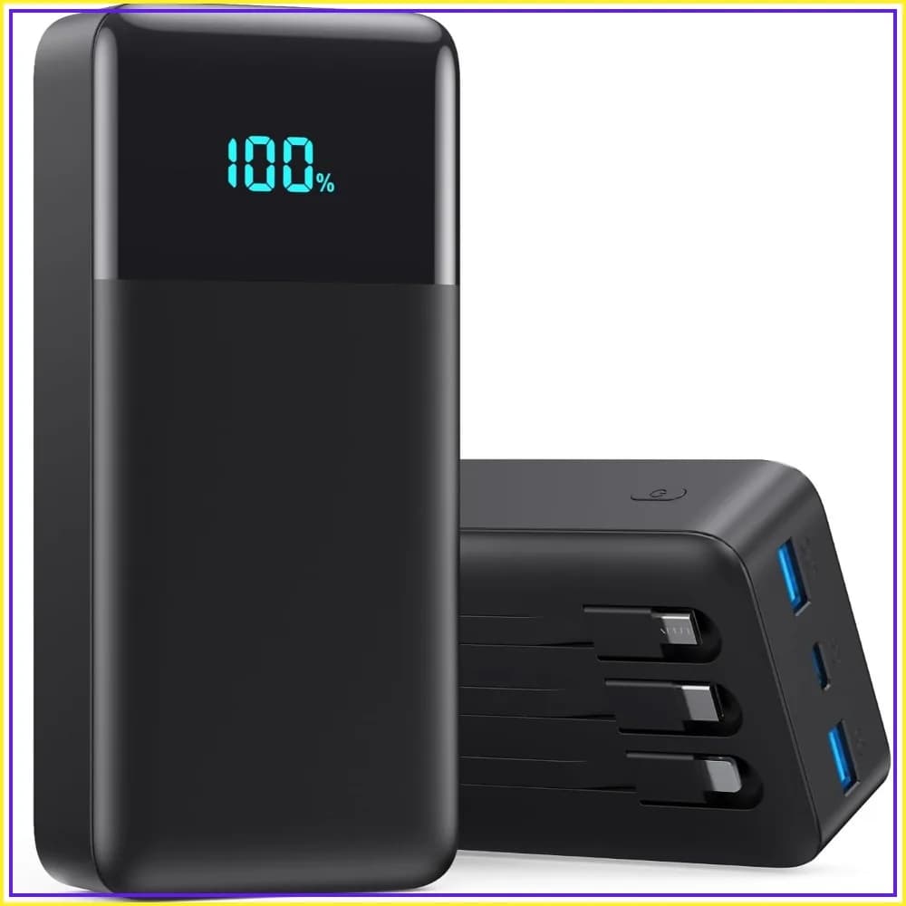 70800mAh Portable Charger Power Bank with 3 Built-in Cables, 25W PD QC4.0 Fast Charging USB C Battery Pack, 6 Outputs 2 Inputs LCD Display for iPhone, Samsung, Google, Android