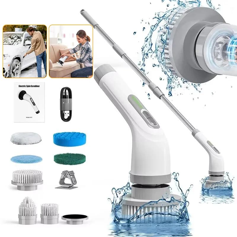 Spazzola per pulizia elettrica portatile multifunzionale 7 in 1 con funzione telescopica, strumento per la pulizia del pavimento del bagno e della cucina