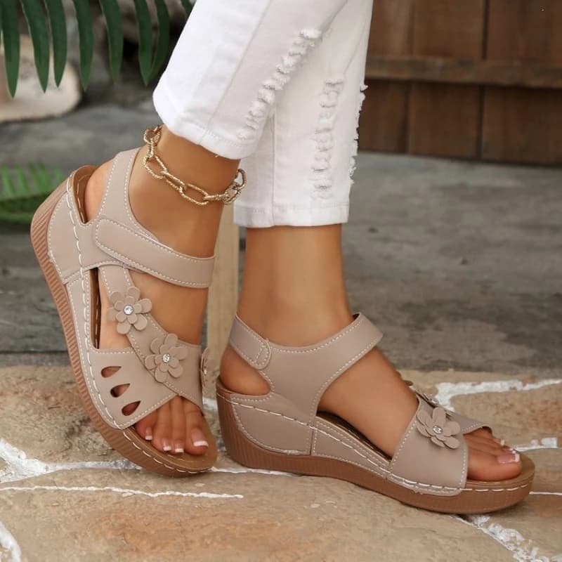 Sandali con Zeppa Floreali da Donna 2026, Sandali Estivi con Plateau, Tacco Grosso, Punta Aperta, Scarpe da Spiaggia Casual per Esterni