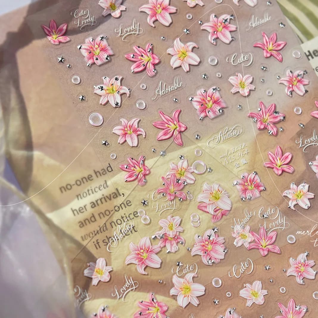 Nuovi Adesivi Metallici Cinesi per Unghie, Fiori Rosa Fai-da-Te, Decorazioni Autoadesive per Unghie, Adesivi Estivi Floreali