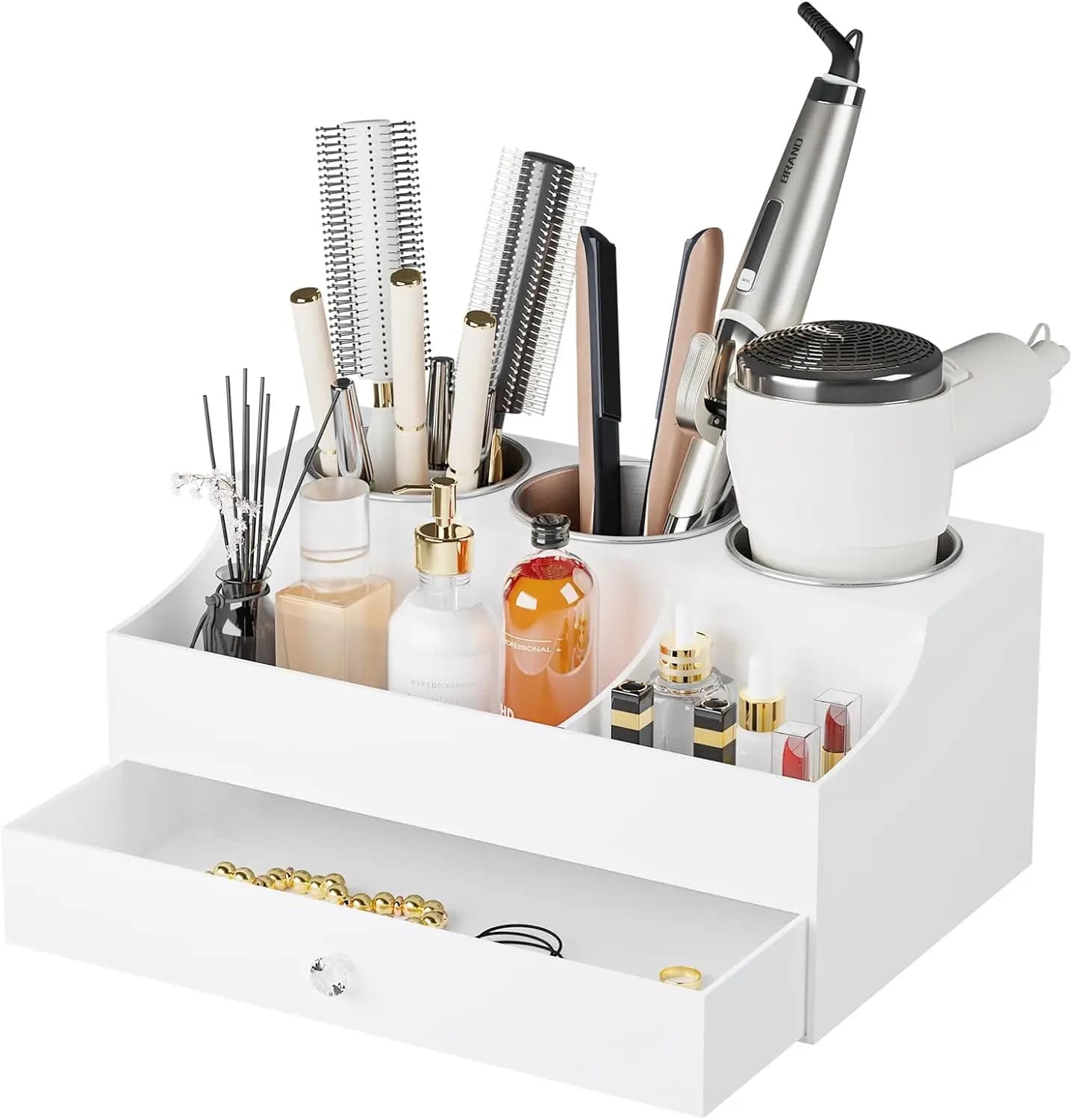 Acrylic Hair Tool Organizer Support: White, to store hair dryer, hair plate and iron hair curling