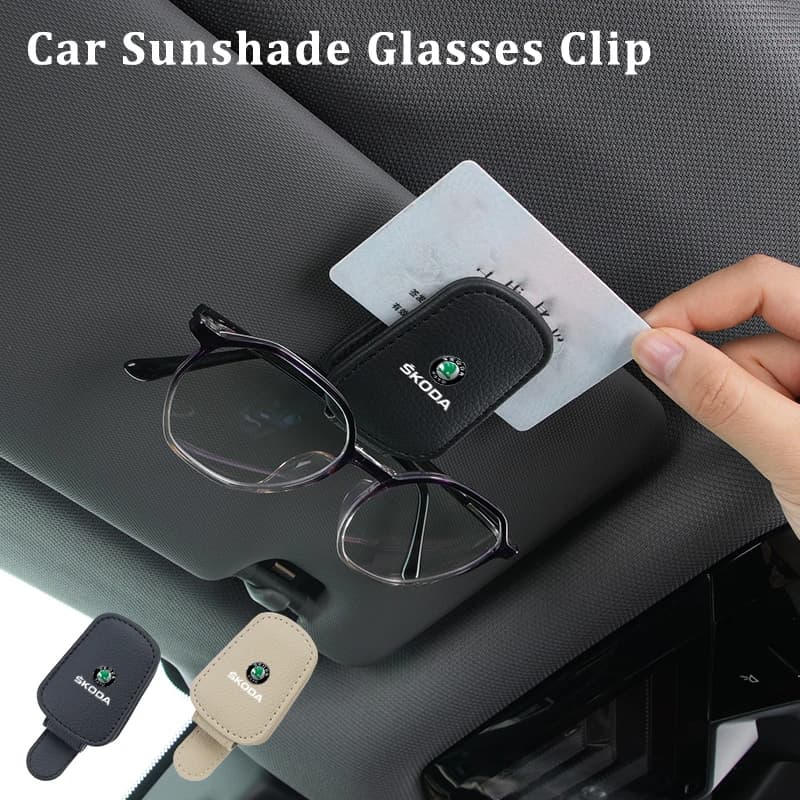 Car Sunglasses Holder Sun Visor Glasses Clip Interior Accessories For Skoda Octavia Superb Rapid Kodiaq Karoq Fabia Kamiq Citigo