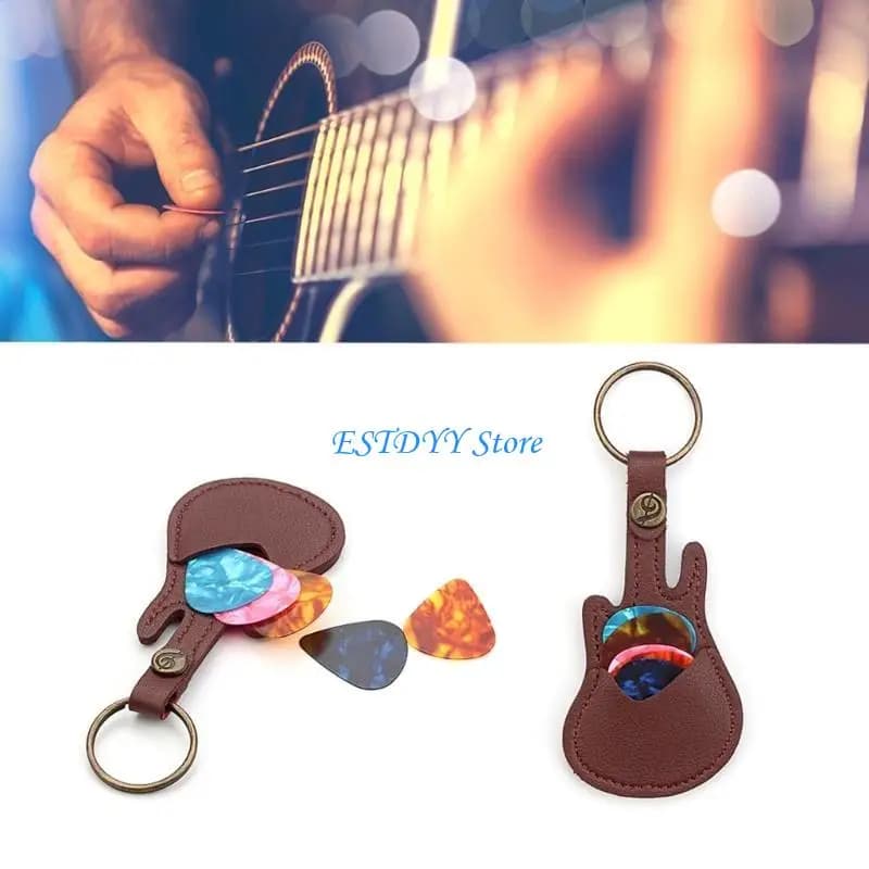 G6DE PU Leather Picks Bag & Picks Carrying Case with Keyring for Guitar Bass Ukulele