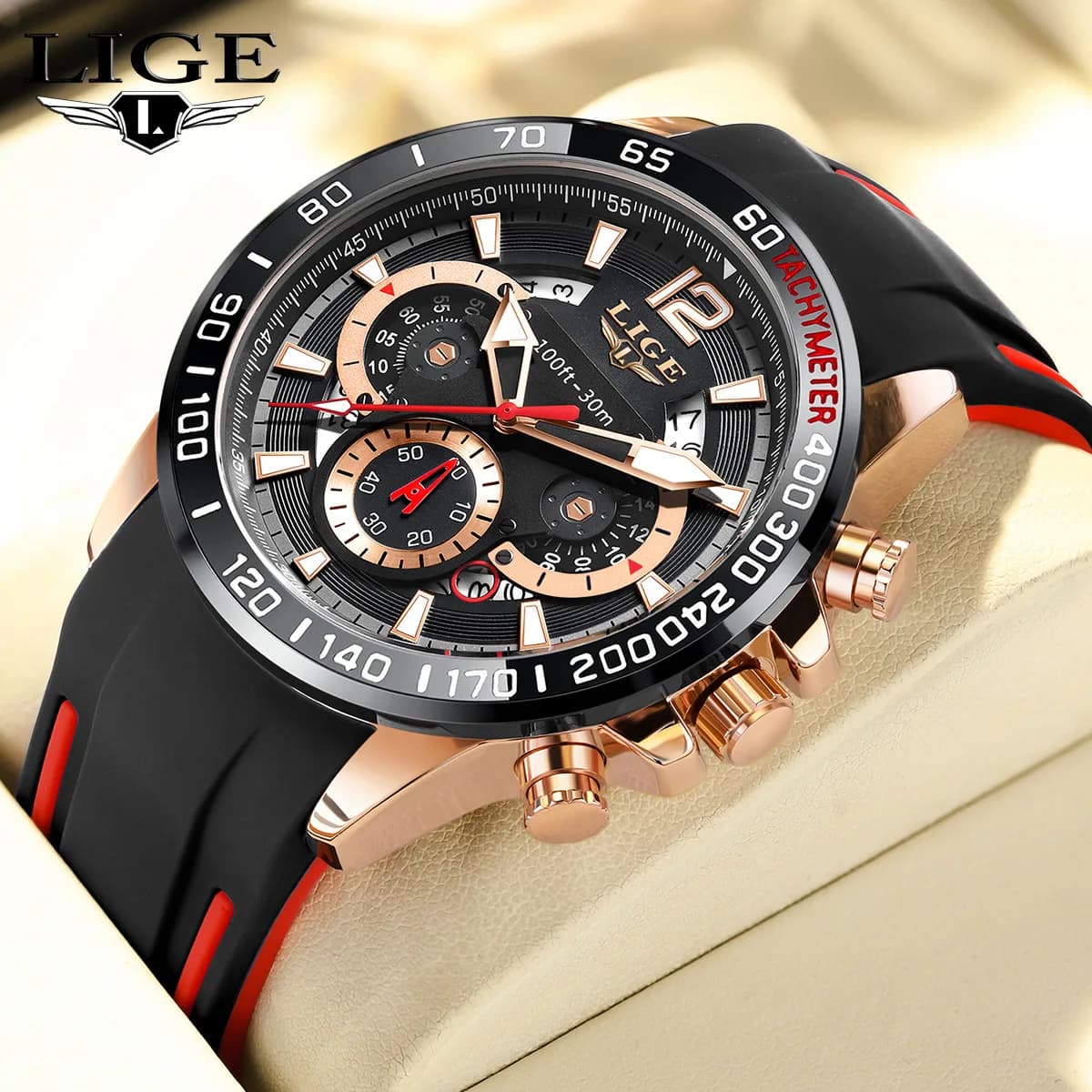 LIGE Fashionable Men's Watches Quartz Wrist Watch with Original Silicone Strap Waterproof Luminous Watches for Men Luxury Working Watch