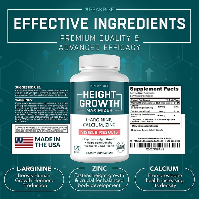 Calcium, vitamin D3, zinc, promotes bone growth and health, naturally increases height, strengthens bones in children, Tee