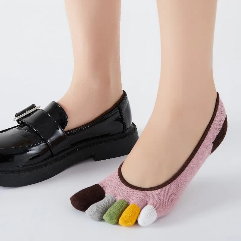 5 Paia di Calzini Invisibili a Cinque Dita per Donna, in Puro Cotone, Colorati, Estivi, alla Moda