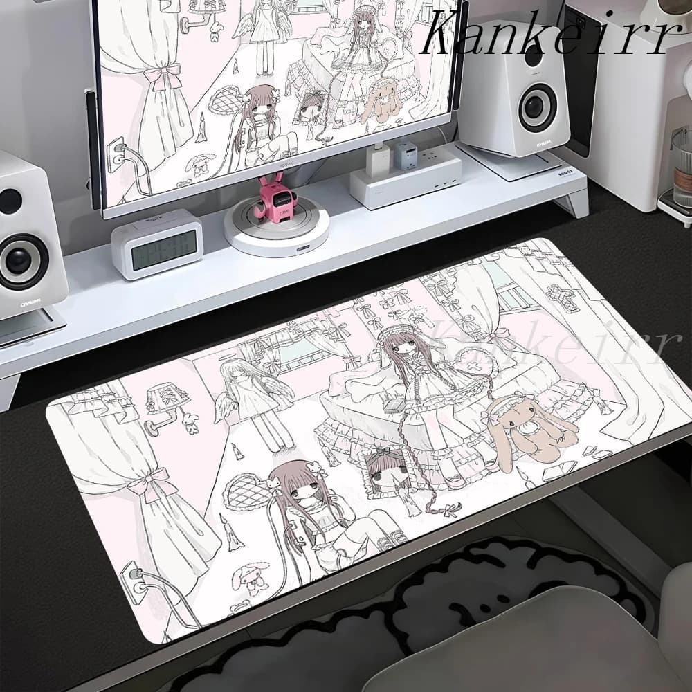 Tappetino per Mouse con Angioletti, Tappetino da Scrivania Esteso per Laptop e Gaming, Tappetino XXL per Tastiera, Tappeto Rosa Kawaii Anime per Gamer