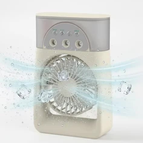 Nuovo Umidificatore da Tavolo Portatile con Ventilatore Spray Rinfrescante, Ventilatore USB Ricaricabile con Funzione di Condizionamento e Luce