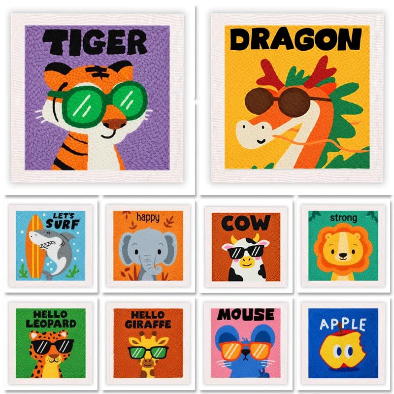 RUOPOTY Punch Needle Picture Embroidery Kit Cartoon Animal Needle Punch Kit For Beginners Home Decoration Adult Hobbies
